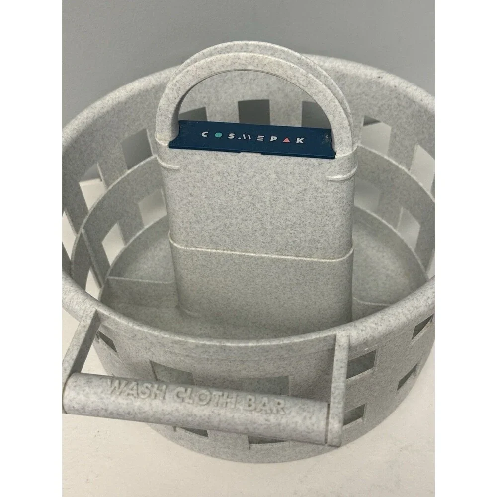 COSMEPAK Portable Shower Caddy Beige Round Basket College Dorm Gym Swim Organize